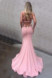 Sexy Mermaid Backless Pink Long Charming Floral Appliques Modest Prom Dress K759