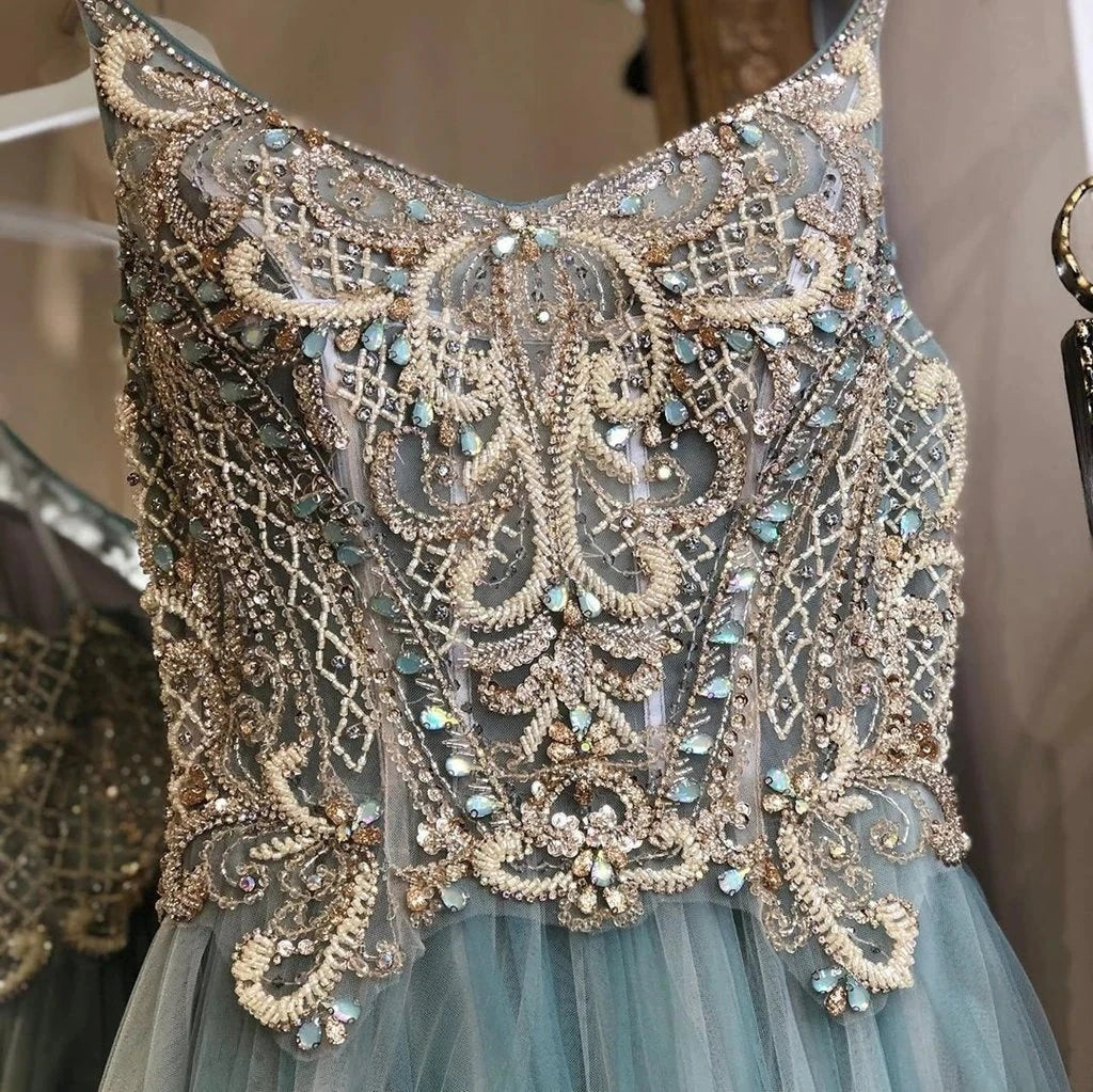 A-Line Spagahetti Straps Sweetheart Beades Long Prom Dress Formal Evening Dress OK1376