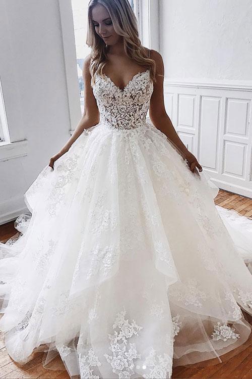 A line Off White Sweetheart Spaghetti Straps Tulle Lace Appliques