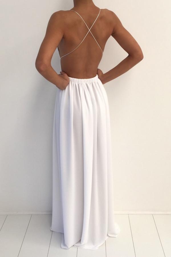 Sexy V-neck Spaghetti Strap Chiffon Long V Neck Prom Dresses With Front Split OKA56