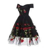 Charming Off the Shoulder Tulle Black Homecoming Dress with Flowers OKO45