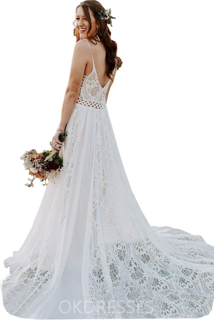 New Arrival Bohemian Spaghetti Straps Beach Wedding Dress With Adjustable Drawstring B0010
