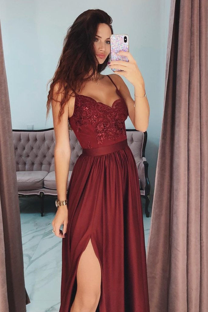 Burgundy strap best sale dress