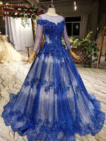 Blue long sleeve new arrivals ball gown