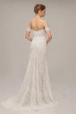 Charming Ivory Lace Mermaid Beach Wedding Dress Sweetheart Boho Bridal Dresses OKN95