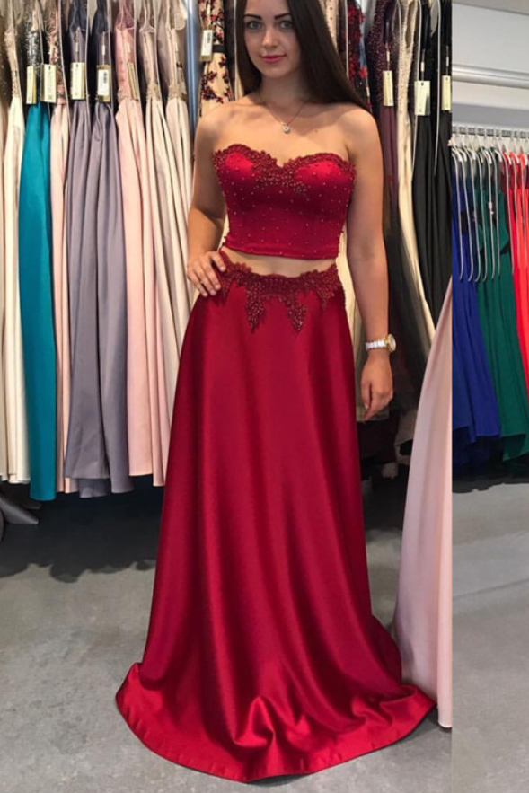 Burgundy two sales piece prom dress