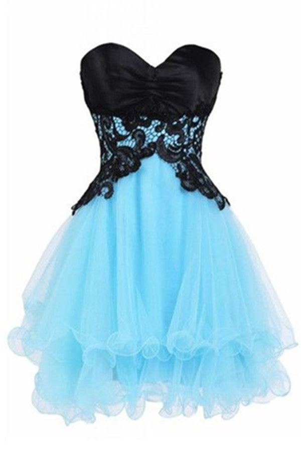 Ice Blue Skirt With Black Lace Top Short Pretty Homecoming Dresses