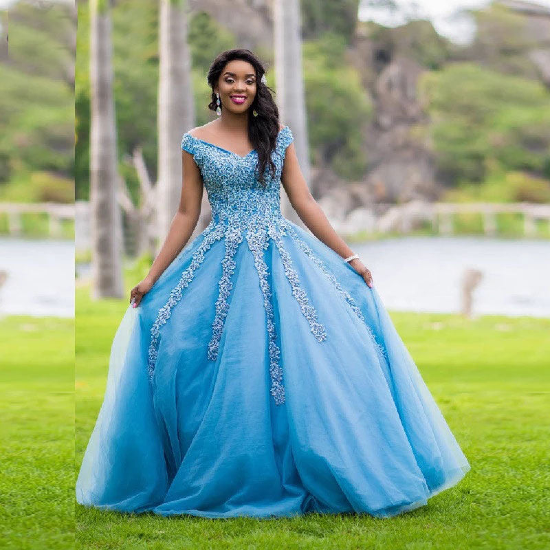 Puffy Ball Gown Prom Dress Long Off Shoulder Formal Dress OKW34 Okdresses