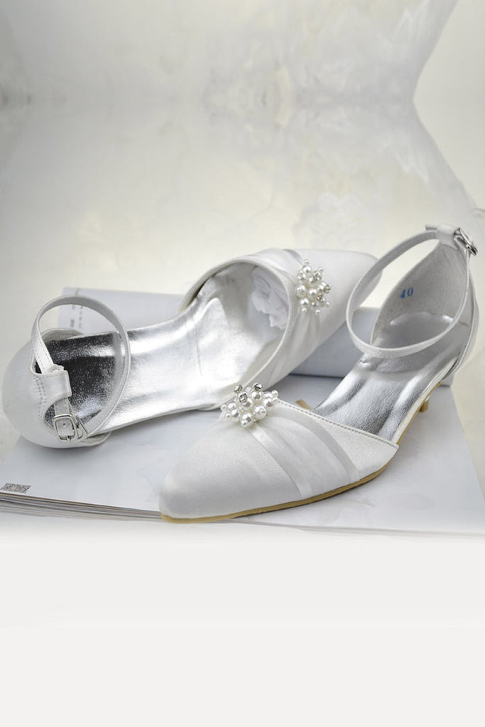 Handmade Ankle Strap Low Heel Shoes With Beads S65