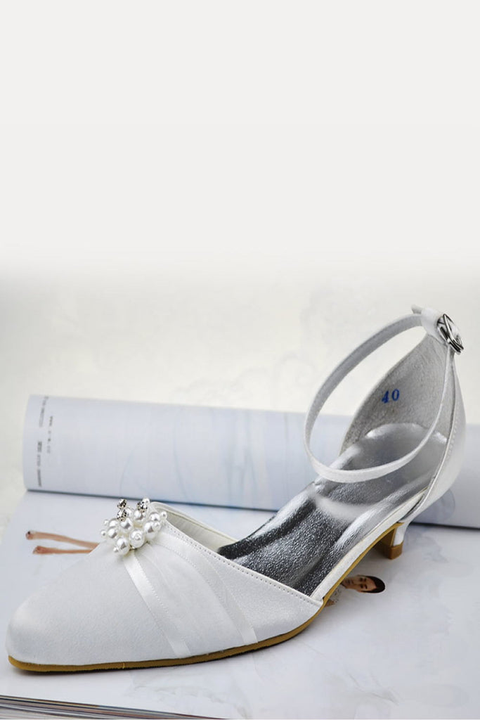 Handmade Ankle Strap Low Heel Shoes With Beads S65