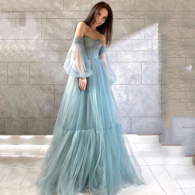 Tea-Length Prom Dresses For Women Elegant Tulle Sweetheart A-Line Formal  Party