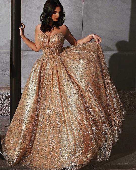 Sparkly A Line Elegant Long Prom Dresses Evening Party Dresses