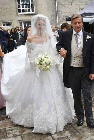 Off the Shoulder Long Sleeves Wedding Dress With Cathedral Train OKP83