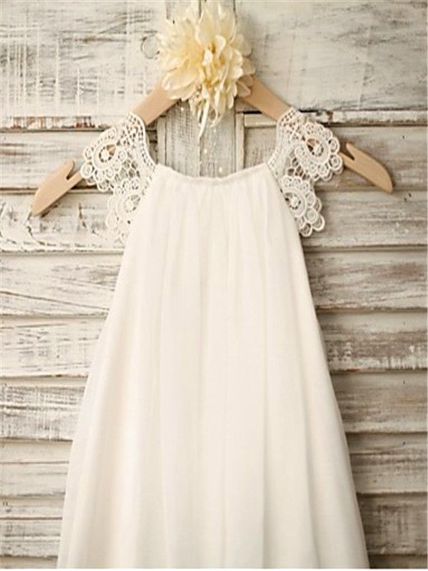 Ivory A-line Scoop Sleeveless Chiffon Floor-Length Flower Girl Dress OK716