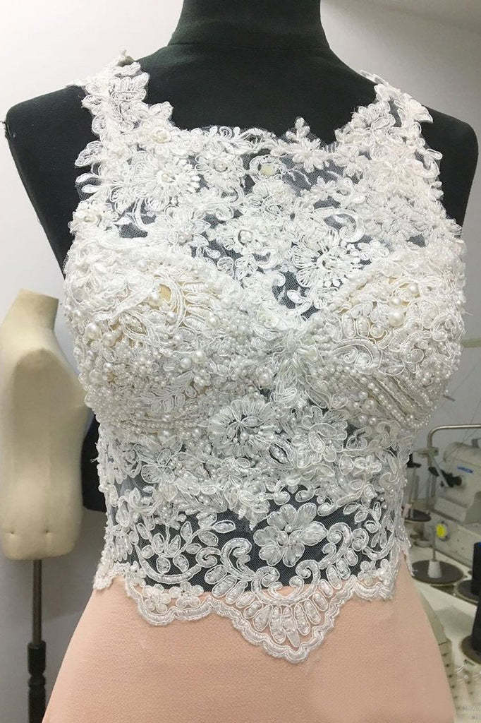 Halter Neck Beadings Blush Appliques Beaded Chiffon Prom Dress OKS84