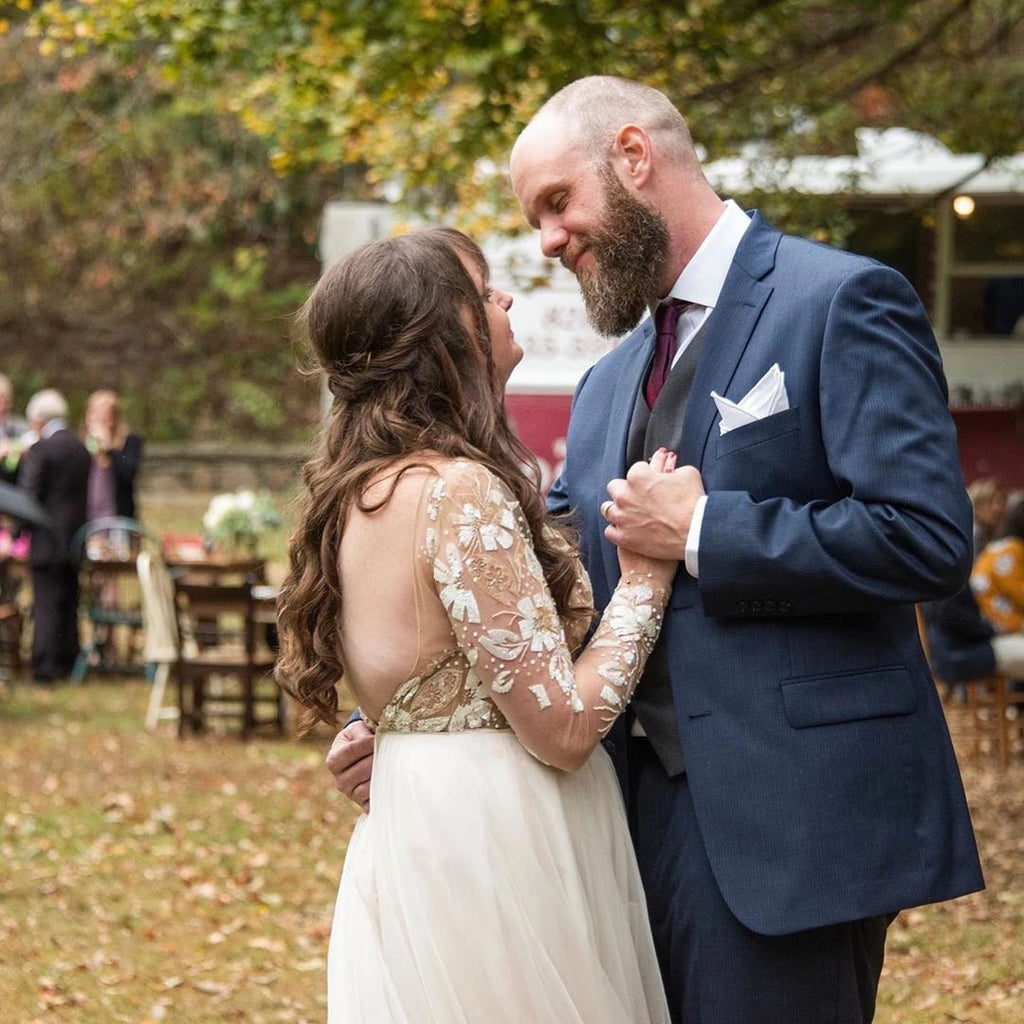 A-line Long Sleeves Chic Appliques Backless Bohemian Wedding Dress OKU44