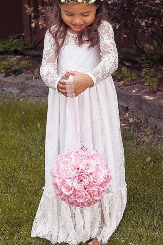 Ivory Flower Girl Dress,Bowknot Flower Girl Dresses,Lace Flower Girl Dress