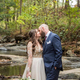 A-line Long Sleeves Chic Appliques Backless Bohemian Wedding Dress OKU44