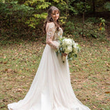 A-line Long Sleeves Chic Appliques Backless Bohemian Wedding Dress OKU44