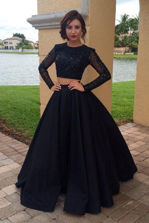 Long Sleeves Two Pieces Plus Size Prom Dresses,Formal Evening Dresses –  Okdresses