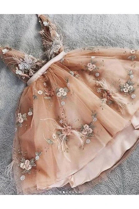 Princess V neck Tulle Homecoming Dress with Handemade Flower Cute Tulle Prom Dress OKU51