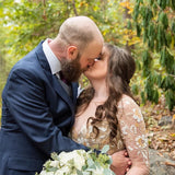 A-line Long Sleeves Chic Appliques Backless Bohemian Wedding Dress OKU44