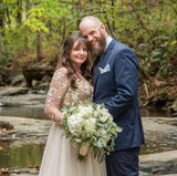 A-line Long Sleeves Chic Appliques Backless Bohemian Wedding Dress OKU44