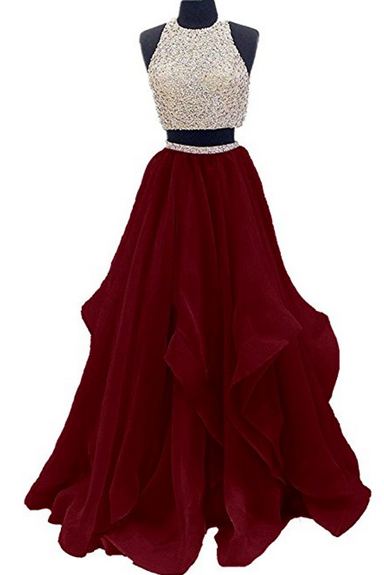 Two piece shop maroon prom dress