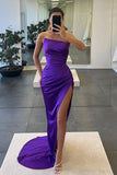 Mermaid Strapless Sexy Slit Long Prom Dresses Chic Evening Dresses OK1557