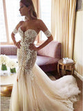 Mermaid Sweetheart Backless Court Train Wedding Dress with Lace Appliqued OKR19