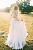 Two Piece Long Sleeves Chiffon Beach Wedding Dress With Lace OKR75