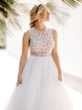 A-Line Crew Floor-Length Simple Wedding Dresses with Appliques OKM28