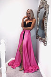 A-Line Sweetheart Detachable Fuchsia Satin Prom Dresses OKL86
