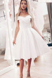 A-Line Off-the-Shoulder White Short Prom Dresses, Homecoming Dresses OKN32