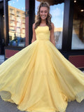 Yellow Long Chiffon A-line Prom Dress New with Lace Up Back OKS51