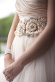Sweetheart Strapless Flowers Beading Pleated Blush Pink Wedding Dresses With Court Train OK554