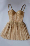 Cute Sparkly Gold Beaded Sweetheart A-line Short Homecoming Dress OKZ71
