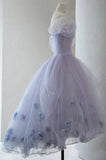 Purple Tulle Short Prom Dress A Line Cute Homecoming Dress With 3D Flowers OK1546