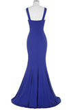 Royal Blue Open Back Long Mermaid Beaded Sexy Prom Dress K739