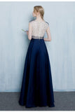 Beautiful Dark Blue Long Beading Zipper Back Prom Dress K724