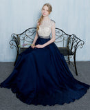 Beautiful Dark Blue Long Beading Zipper Back Prom Dress K724