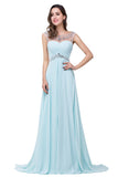Light Sky Blue Backless Chiffon  Long Beaded Prom Dress OK1