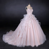 Romantic Pearl Pink Ball Gown Wedding Dresses, Sweetheart Appliques Bridal Gown OKQ24