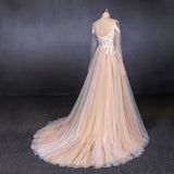 Charming A Line Long Sleeves Lace Appliques Tulle Wedding Dresses OKQ30