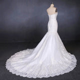 Mermaid Sweetheart Lace Appliques Long Cheap Wedding Dress OKQ10