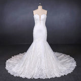 Mermaid Sweetheart Lace Appliques Long Cheap Wedding Dress OKQ10