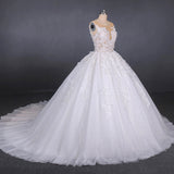 White Appliques Tulle Ball Gown Princess Wedding Dresses, Bridal Gown OKQ31