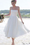 Simple Wedding Dresses,A Line Wedding Dress,Tea Length Wedding Dress,Short Wedding Dresses,Beach Wedding Dresses,Coast Wedding Dress,Strapless Wedding Dresses,Ivory Wedding Dress,Summer Wedding Dress