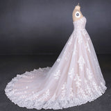 A Line Strapless Lace Appliques Wedding Dresses, Cheap Bridal Dresses OKQ16