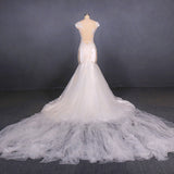 Charming Mermaid Tulle Wedding Dresses, Chapel Train Long Bridal Gown OKQ14